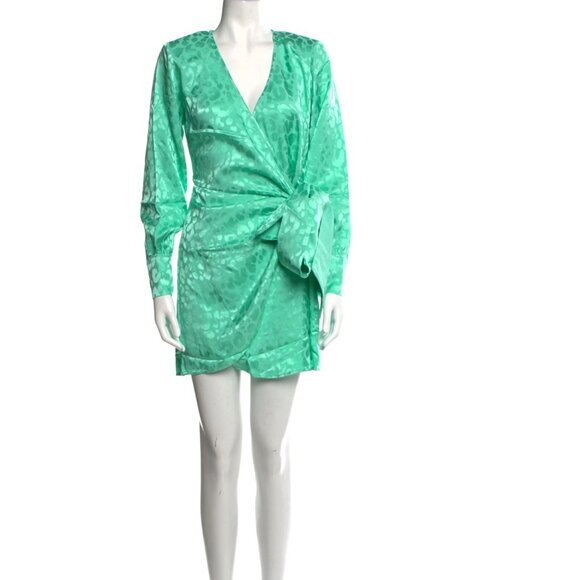 Andamane Carly Leopard-Print Wrap Mini Dress in Leopard Green‎ Size XS - Picture 5 of 11